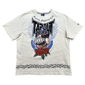 Tapout Fearless Fighting Club Graphic T-Shirt Mens S Cream Raised Logo MMA Y2K